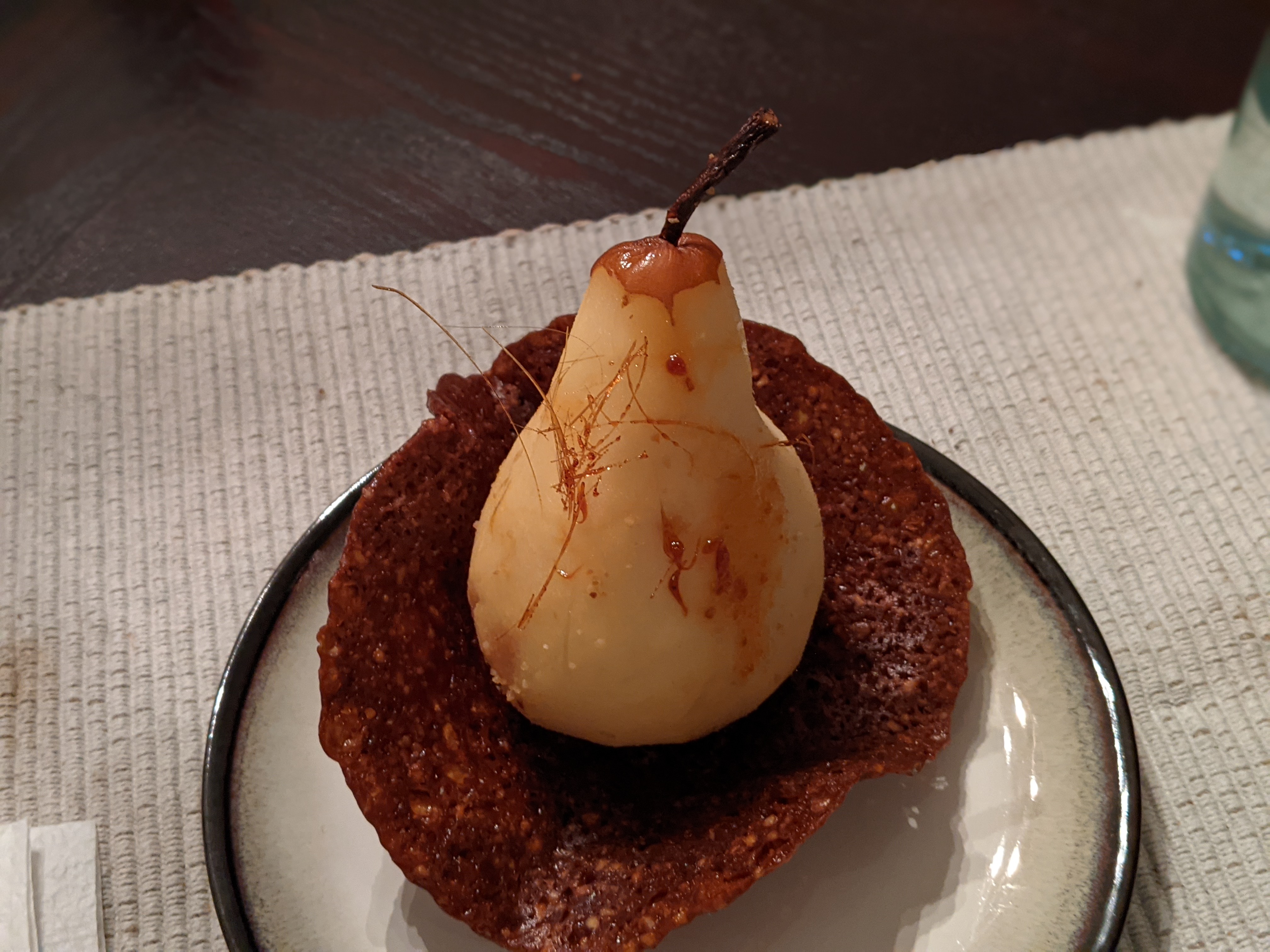 Poached Pears in Lace Cookie Cups